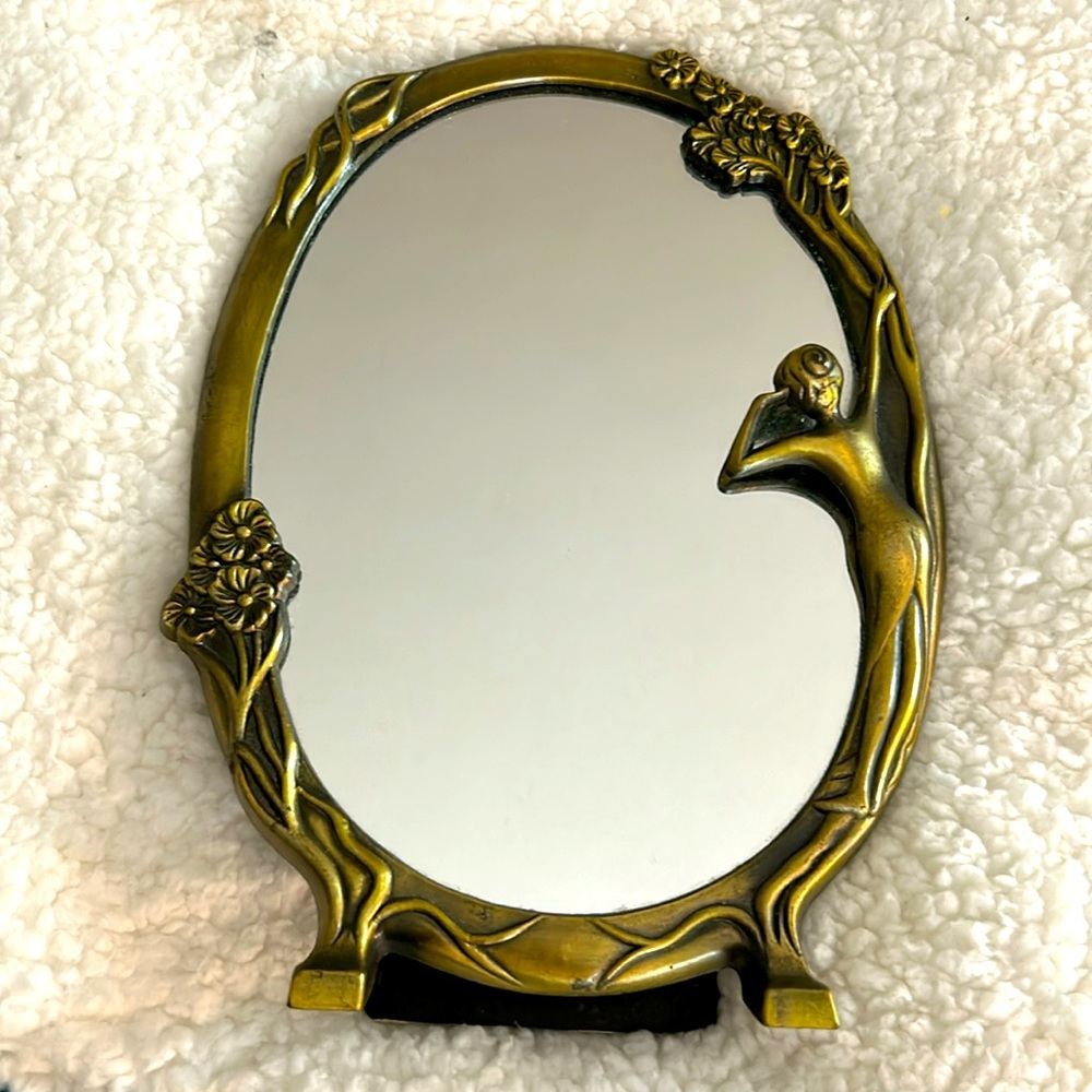 Vintage Art Nouveau Easel “Lady By The Lake” Table Mirror - Picture 3 of 15